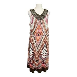 Madison Leigh Geometric Print Dress size 12 Beaded Collar Sleeveless